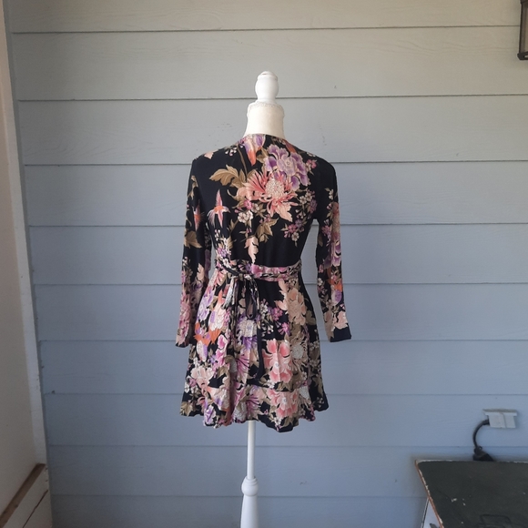 Spell Blue Skies Wrap Mini Dress in black - Picture 6 of 7